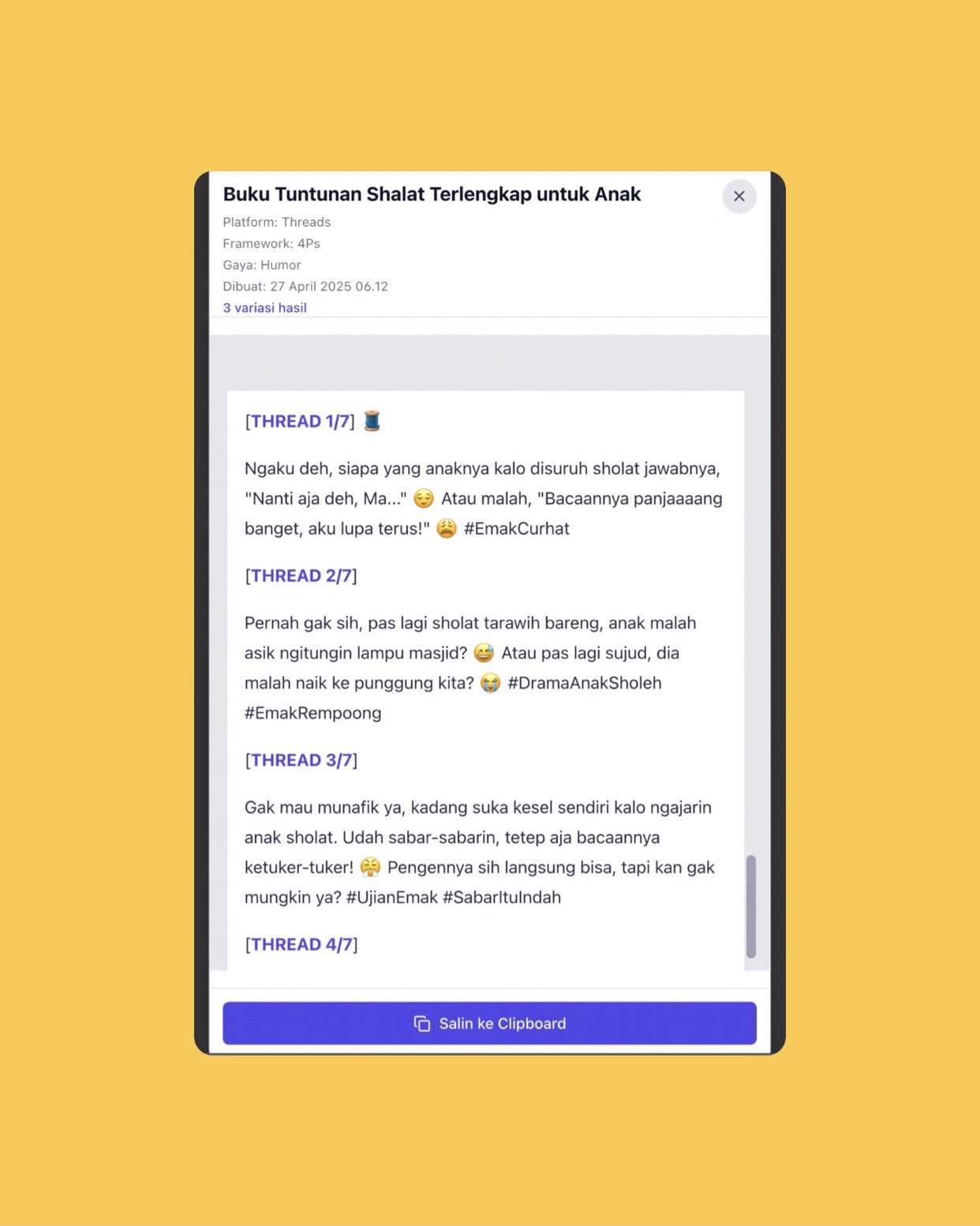 Contoh Draf Konten Threads